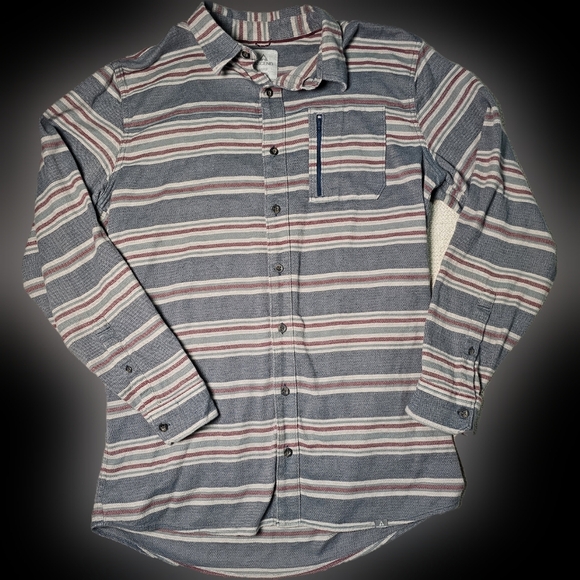 Ascend Men's Striped Button-Up Organic Cotton Jacket Shacket Shirt Large Tall - Picture 2 of 14